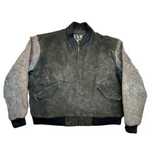 Vintage 90s D&K Classic Suede Leather Bomber Varsity Two Tone Jacket Mens Large